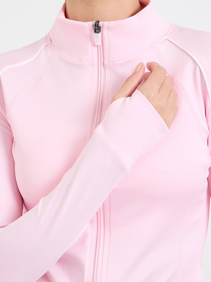 Pink Long Sleeves Thumbhole Detail Zip Up Jacket
