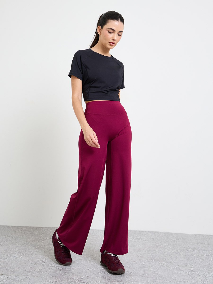 Burgundy Broad Waist Loose Fit Straight Pants