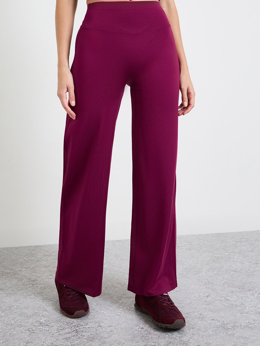Burgundy Broad Waist Loose Fit Straight Pants