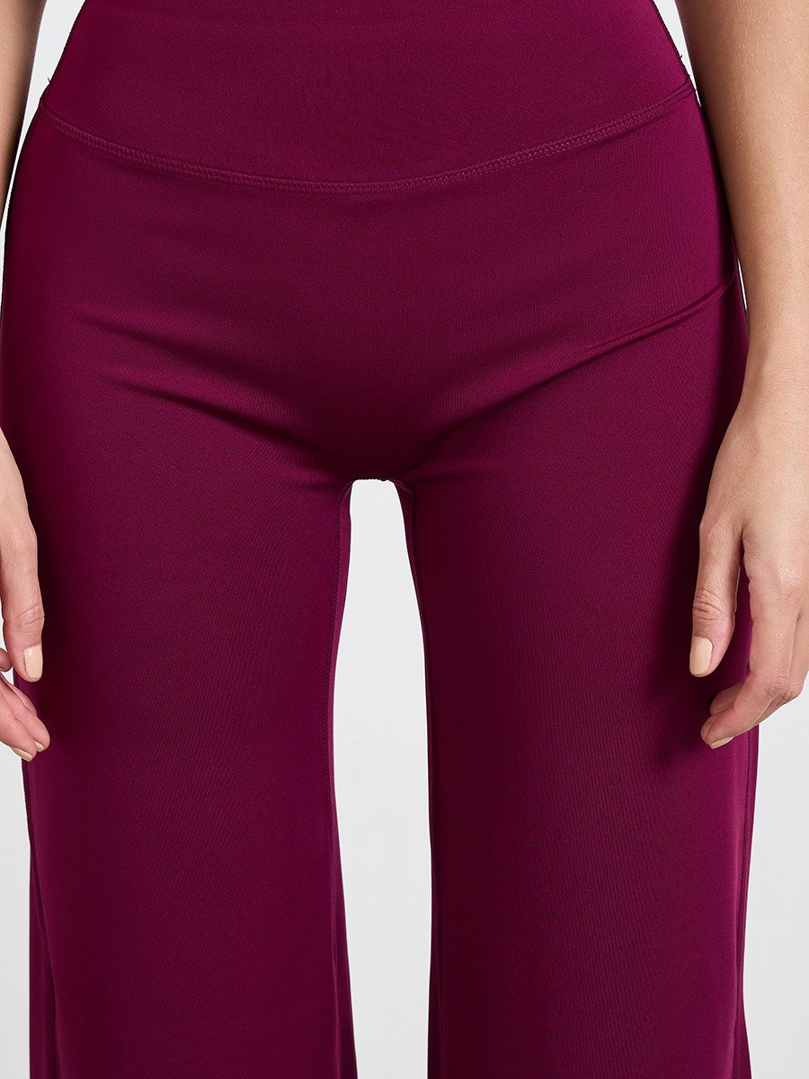 Burgundy Broad Waist Loose Fit Straight Pants