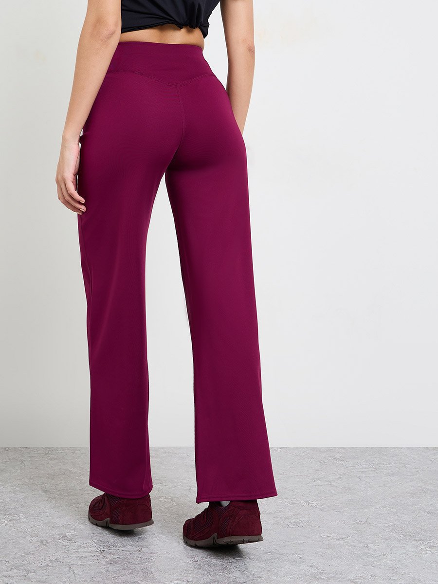 Burgundy Broad Waist Loose Fit Straight Pants