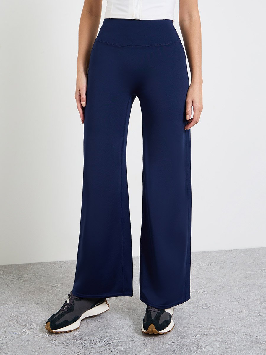Navy Blue Broad Waist Loose Fit Straight Pants