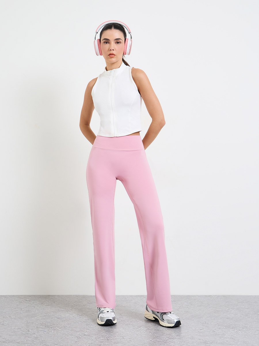 Pink Broad Waist Loose Fit Straight Pants