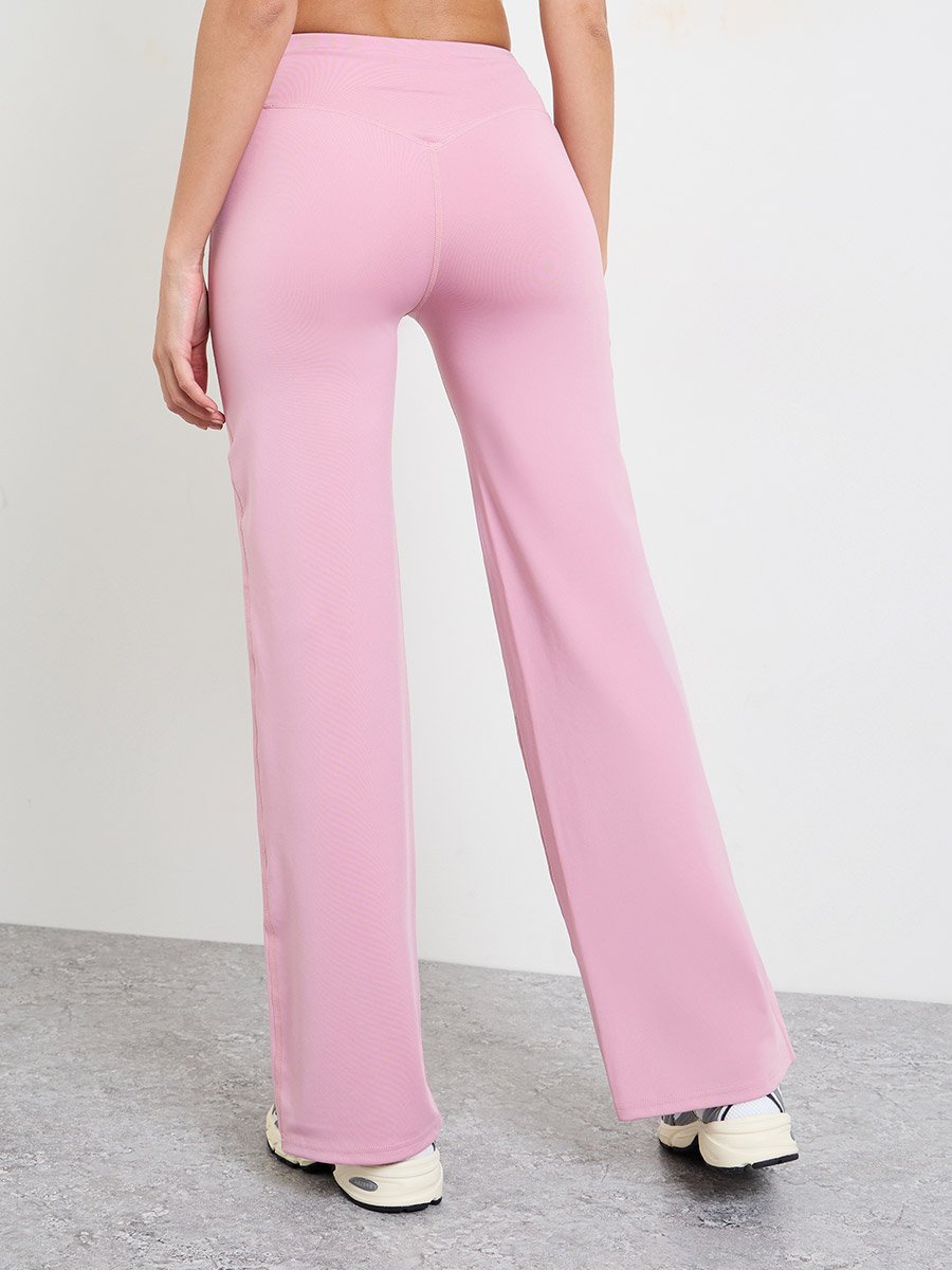 Pink Broad Waist Loose Fit Straight Pants