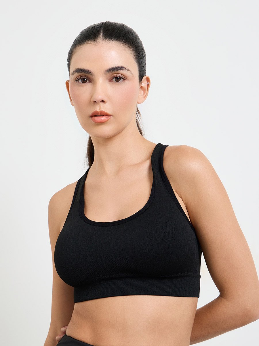 Black Seamless Tear Drop Back Peep Sports Bra