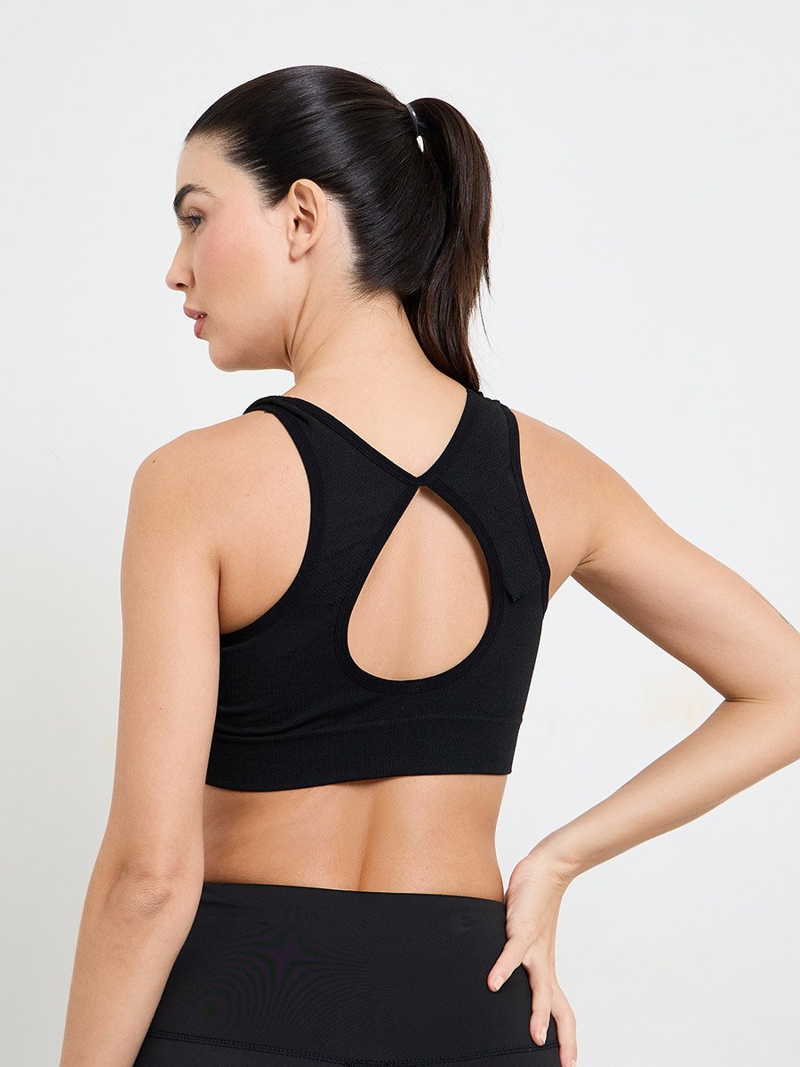 Black Seamless Tear Drop Back Peep Sports Bra