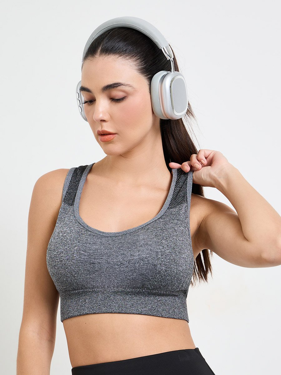 Grey Seamless Tear Drop Back Peep Sports Bra