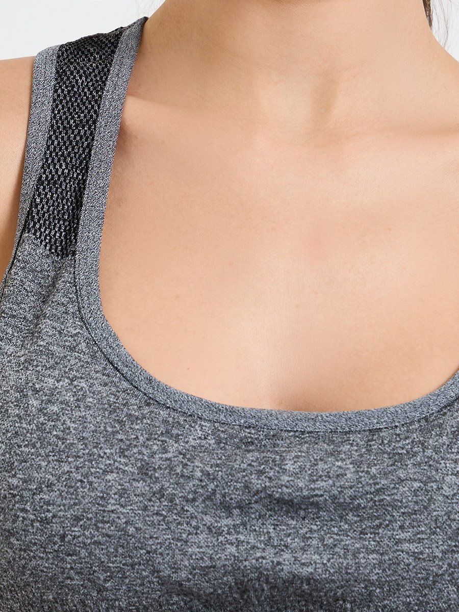 Grey Seamless Tear Drop Back Peep Sports Bra