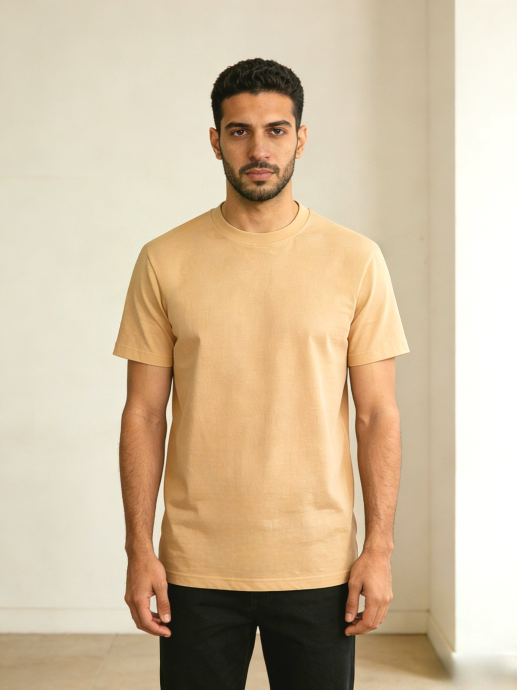 Men Beige Regular Fit Short Sleeve Round Neck T-Shirt