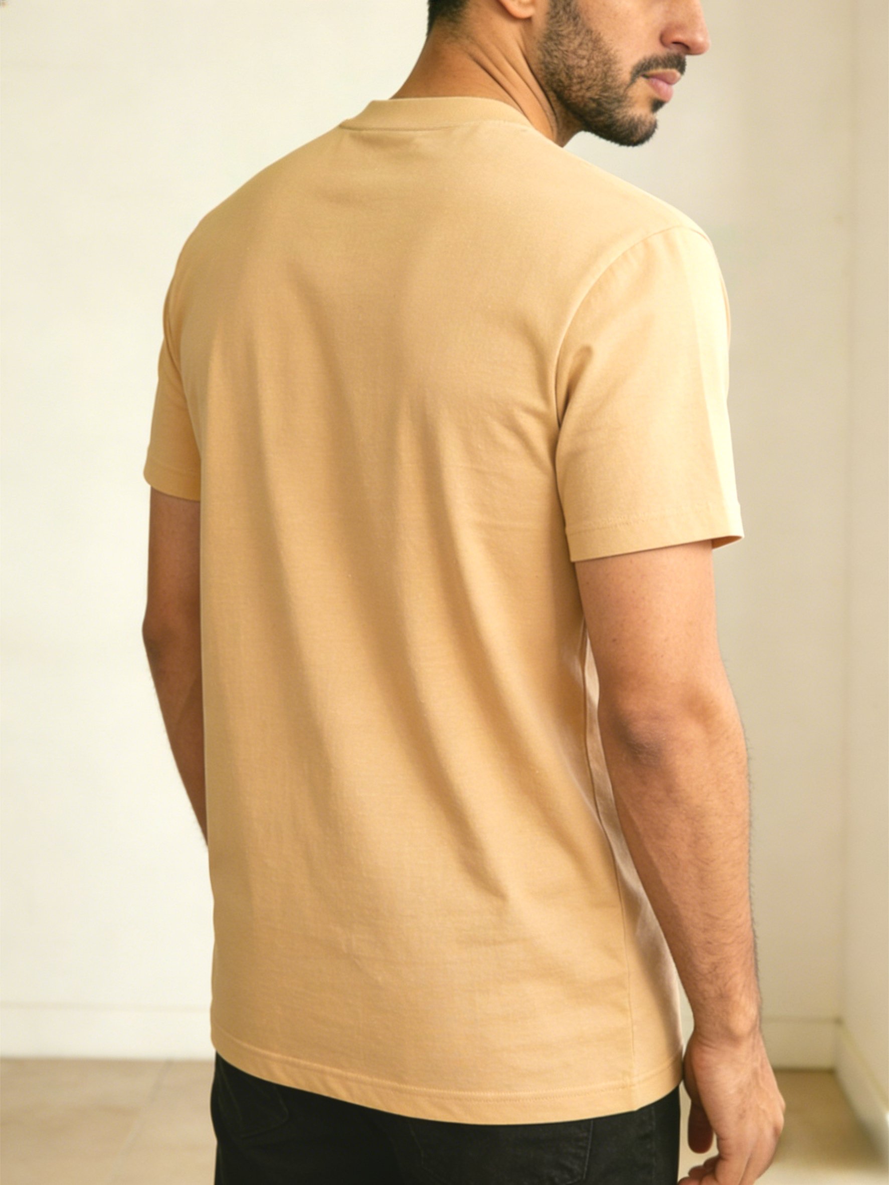 Men Beige Regular Fit Short Sleeve Round Neck T-Shirt