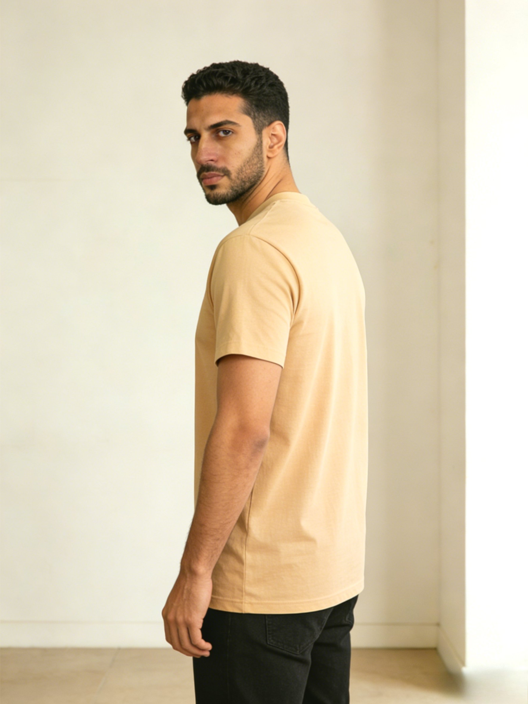 Men Beige Regular Fit Short Sleeve Round Neck T-Shirt