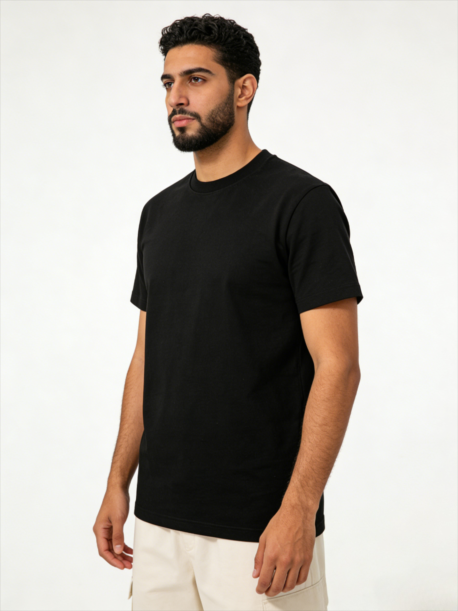 Men Black Knitted T-Shirt with Minimalist Bird Print