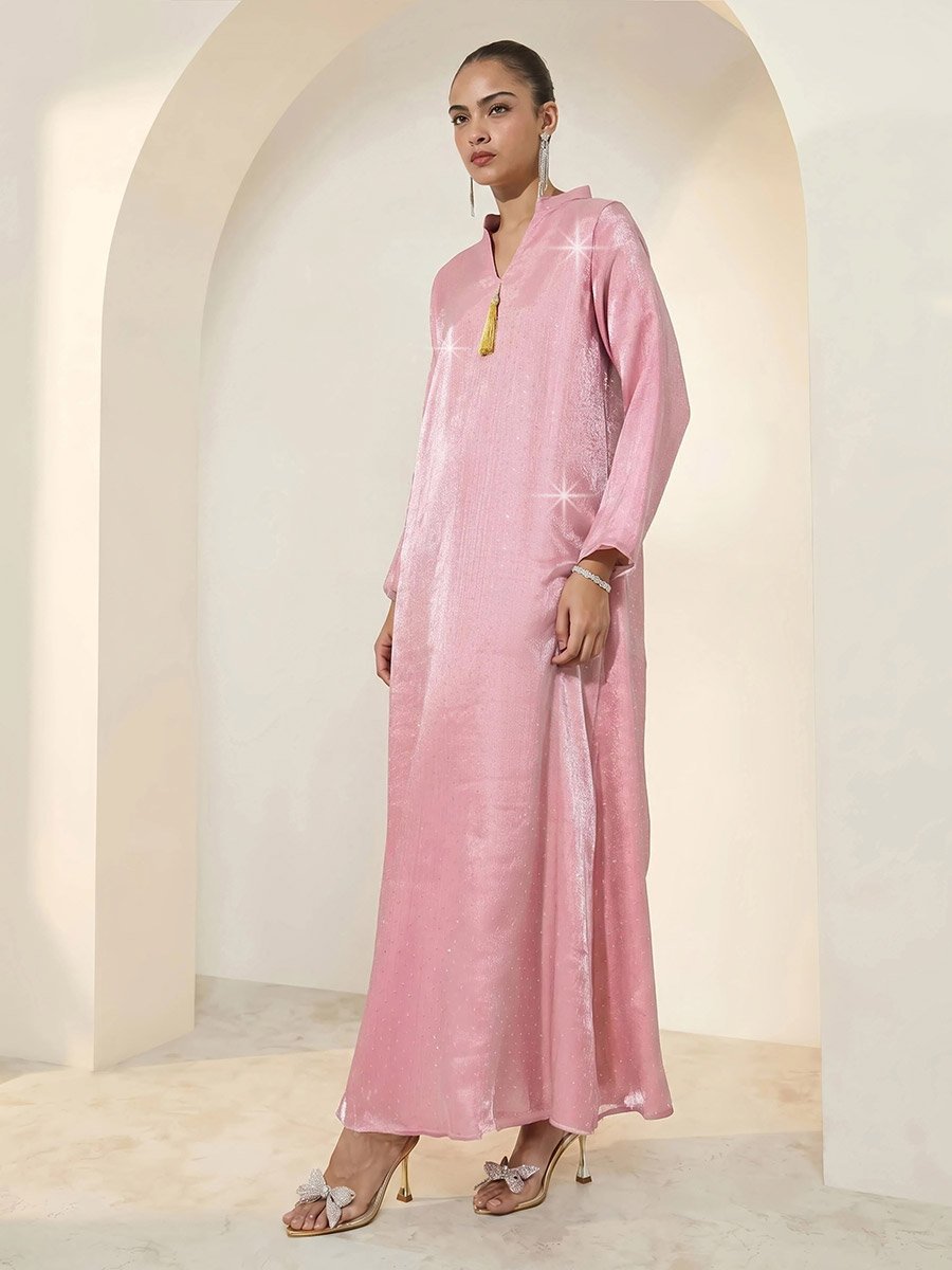 Pink Embellished Jalabiya with Tassel Detail