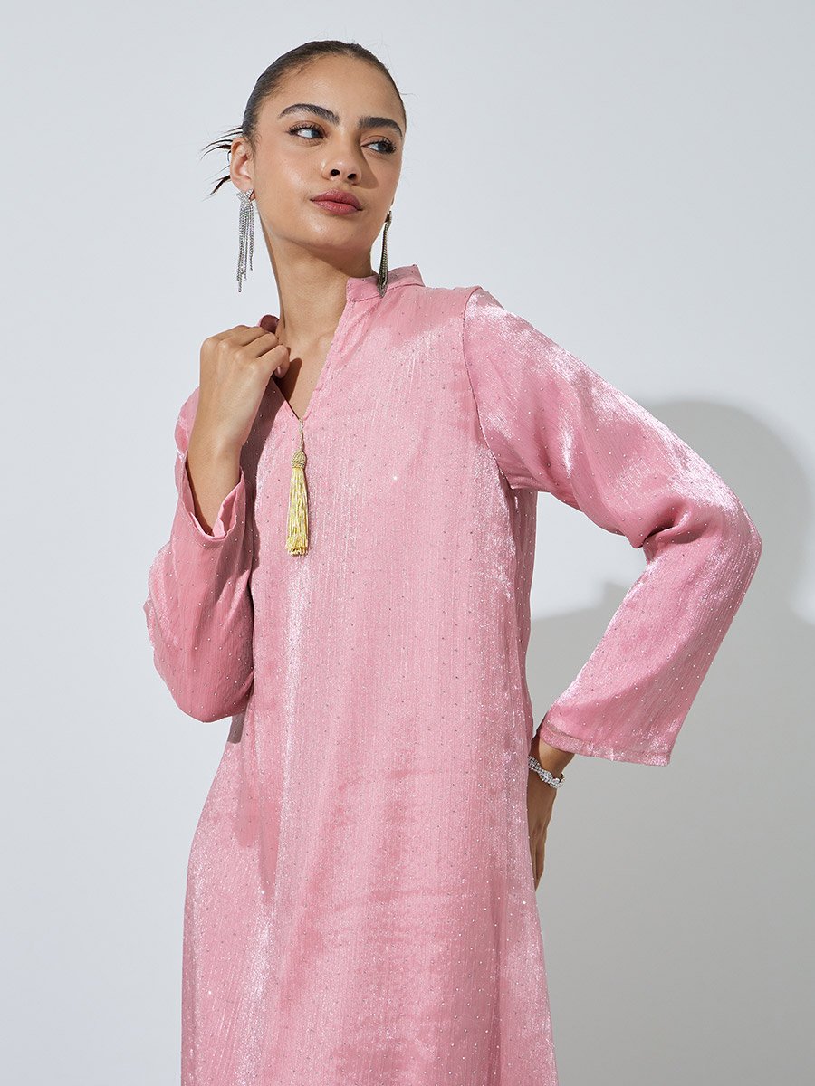 Pink Embellished Jalabiya with Tassel Detail