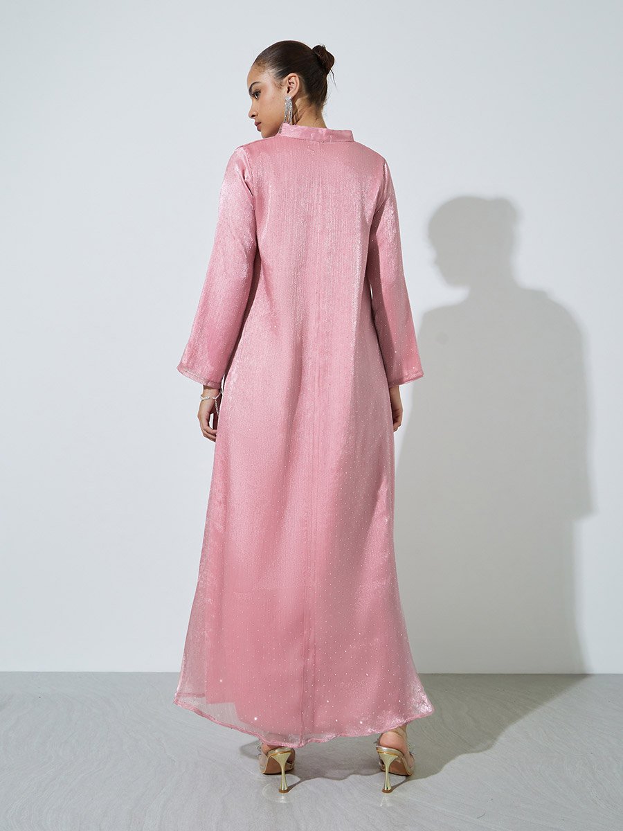 Pink Embellished Jalabiya with Tassel Detail