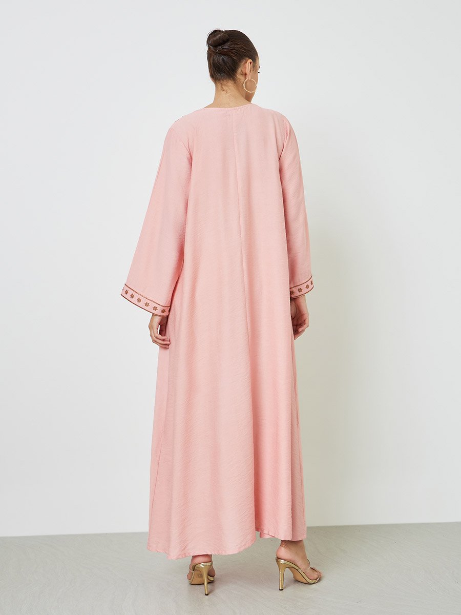 Pink Embroidered Jalabiya with Embellishment