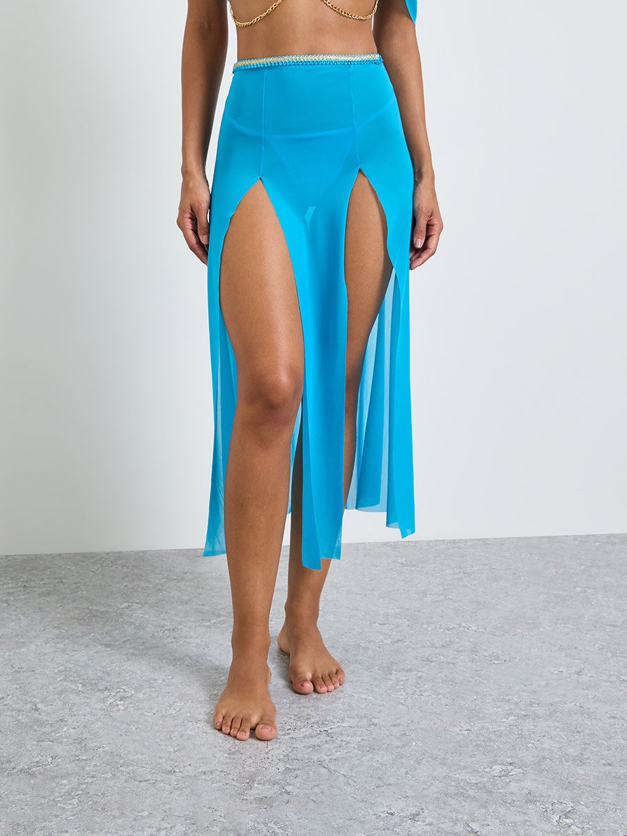 Plain Cold Shoulder Crop Top and Slit Skirt with Thong Lingerie Set