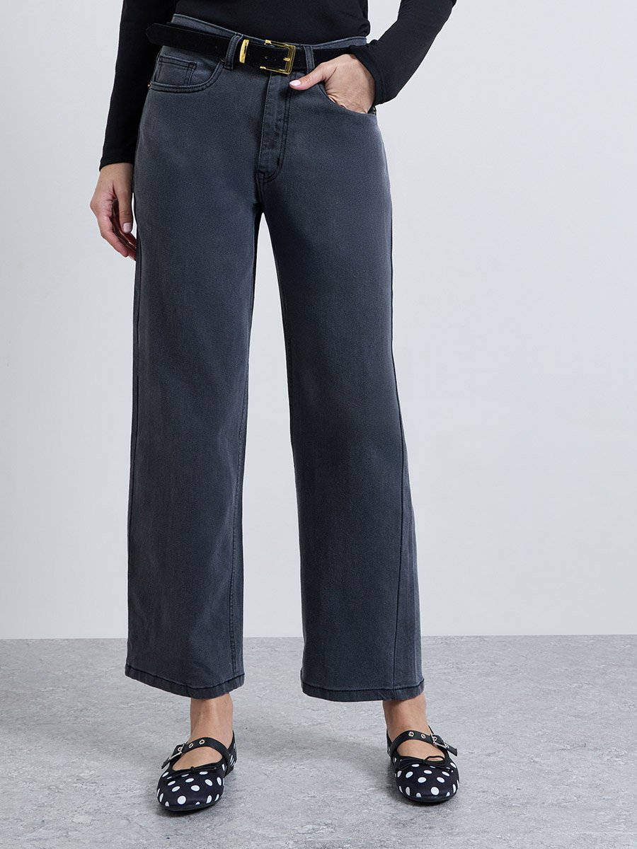 Grey High Rise Straight Leg Jeans