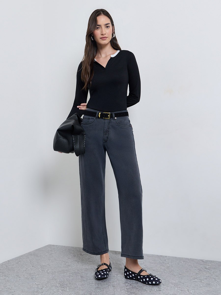 Grey High Rise Straight Leg Jeans
