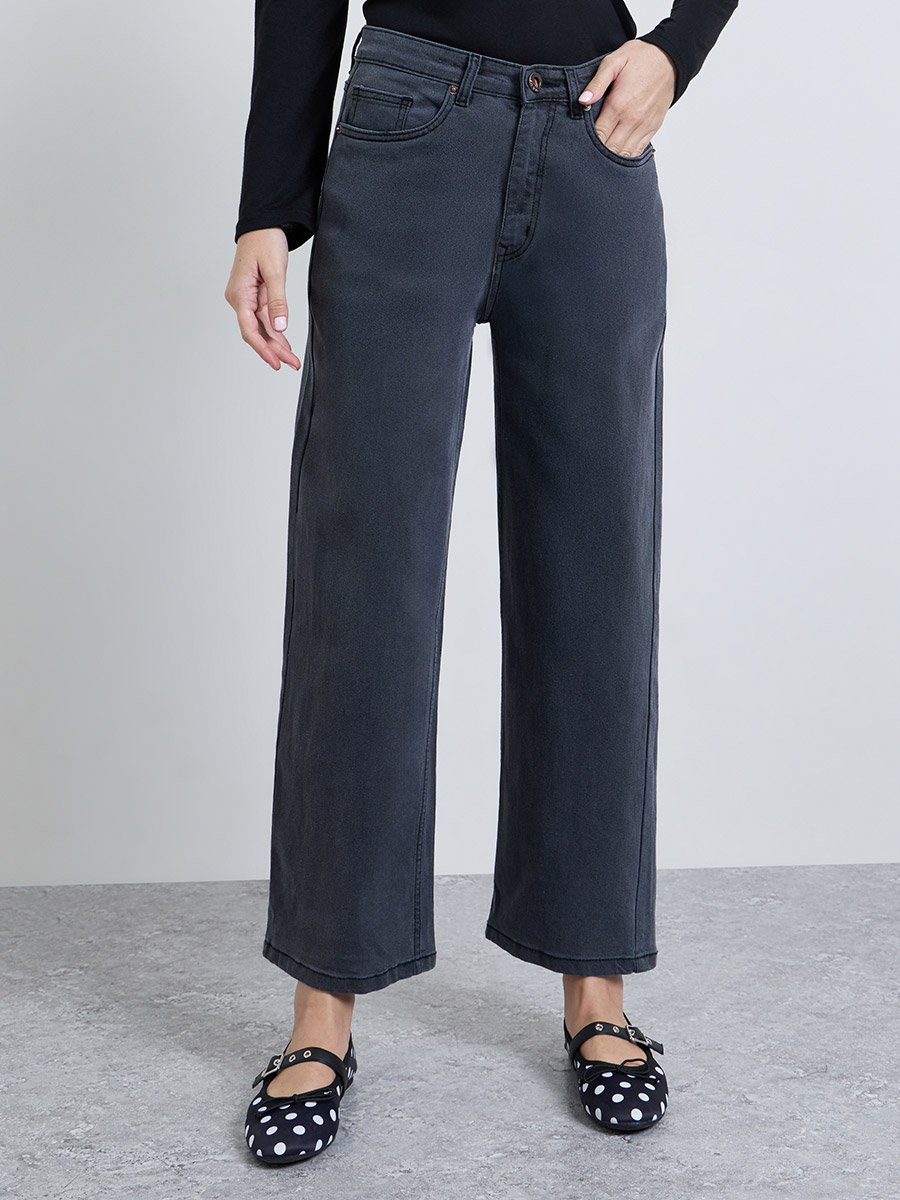 Grey High Rise Straight Leg Jeans