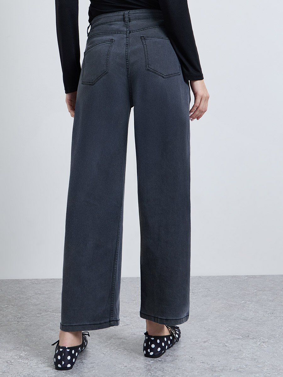 Grey High Rise Straight Leg Jeans