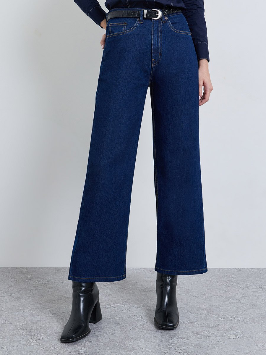 Dark Blue High Rise Straight Leg Jeans