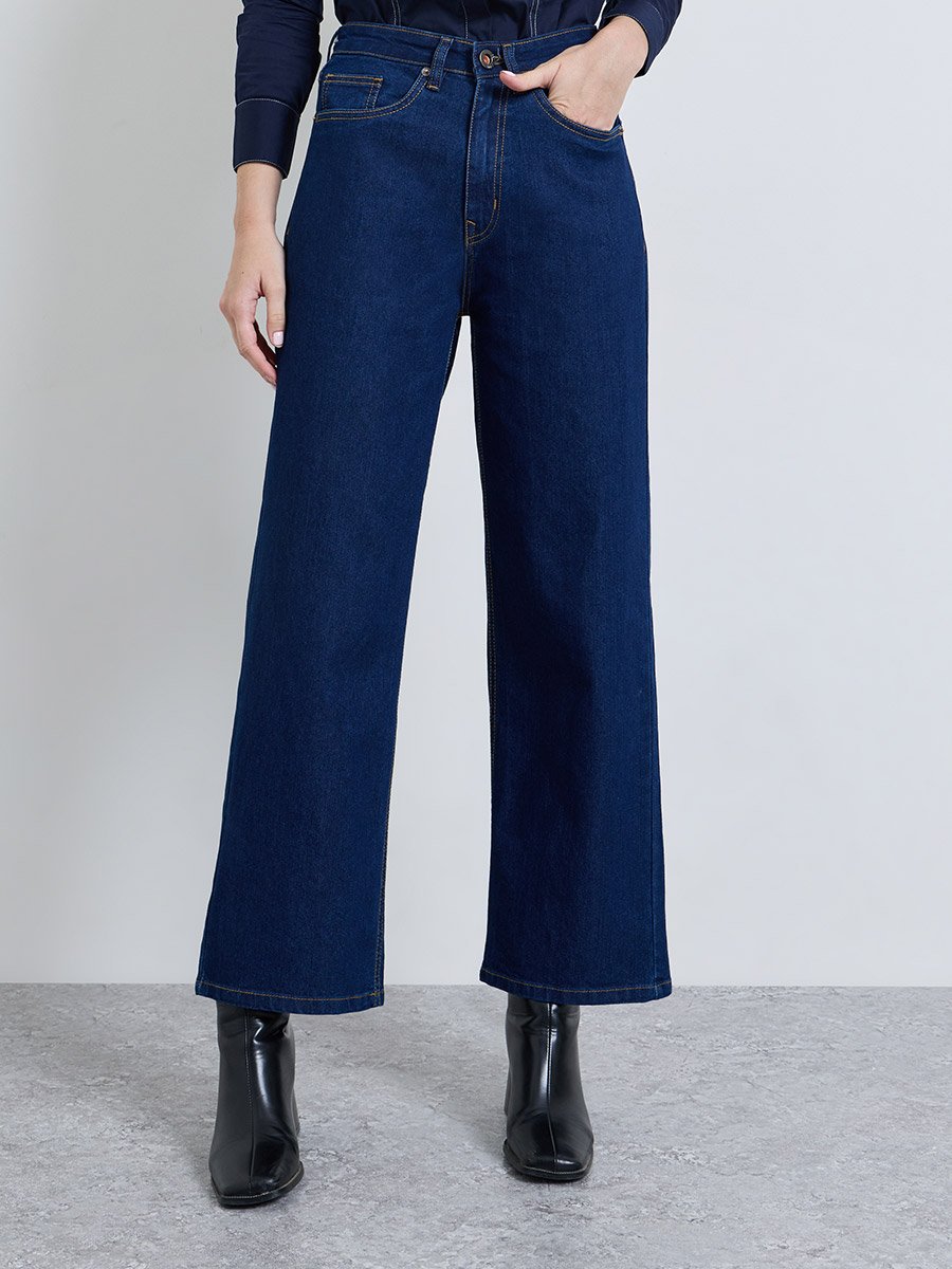 Dark Blue High Rise Straight Leg Jeans