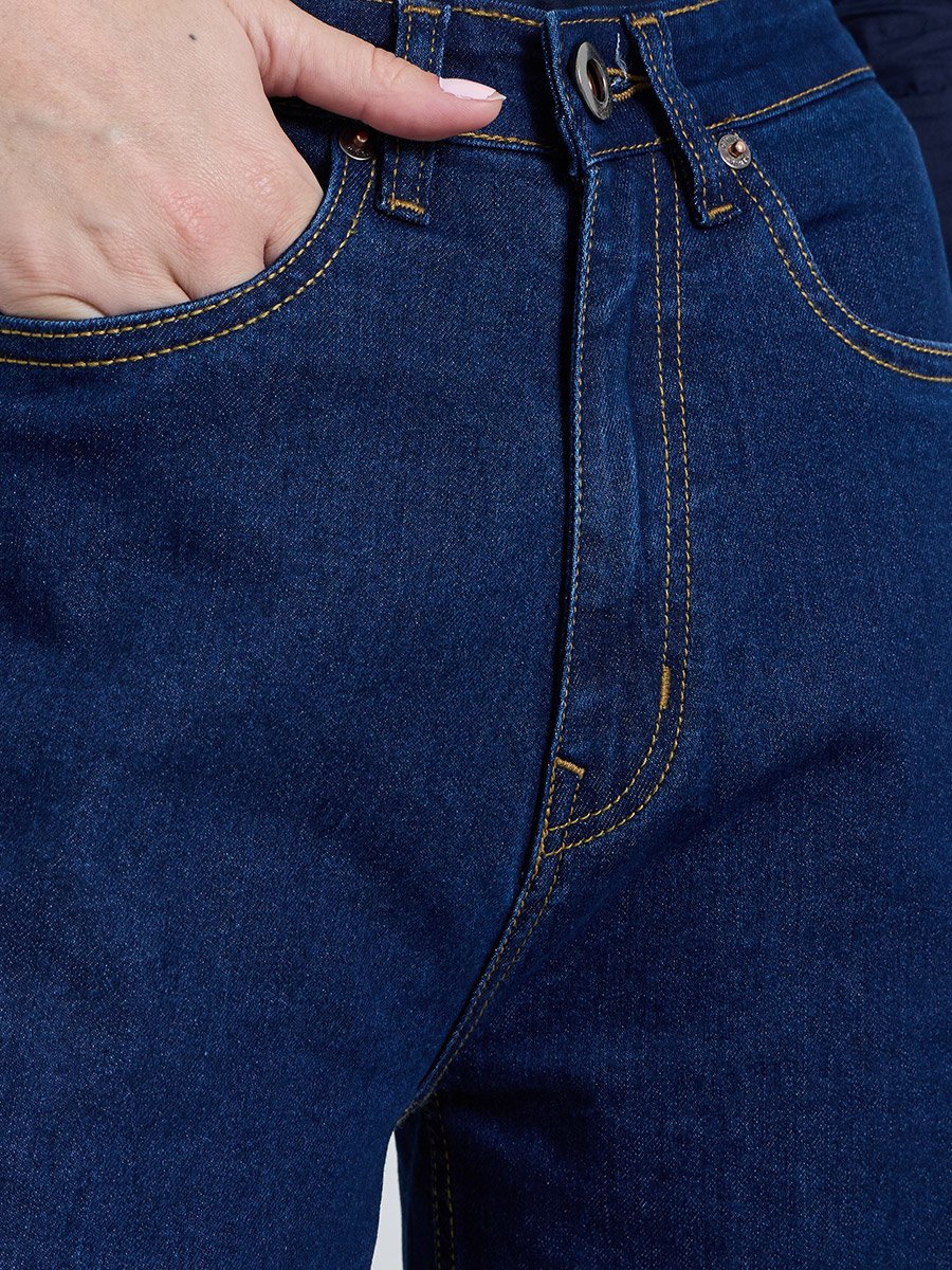 Dark Blue High Rise Straight Leg Jeans