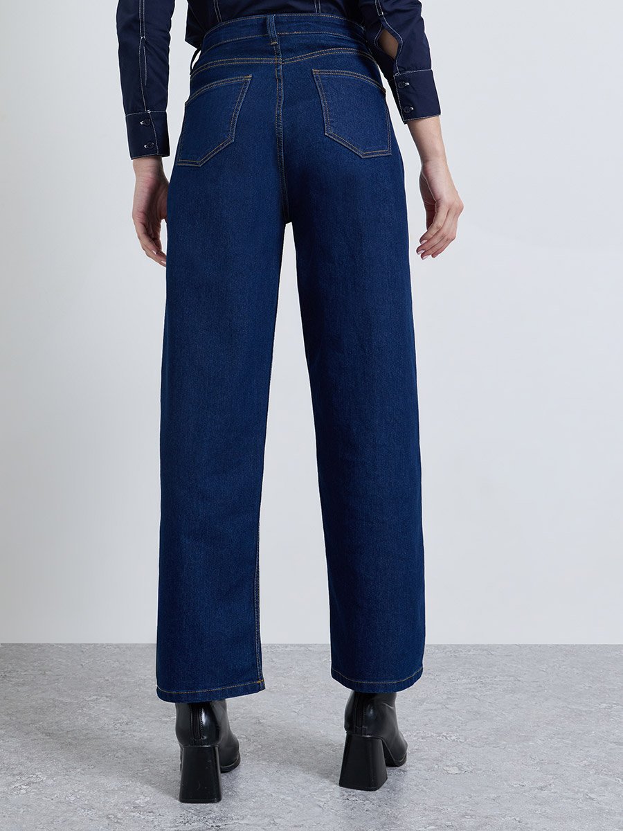 Dark Blue High Rise Straight Leg Jeans