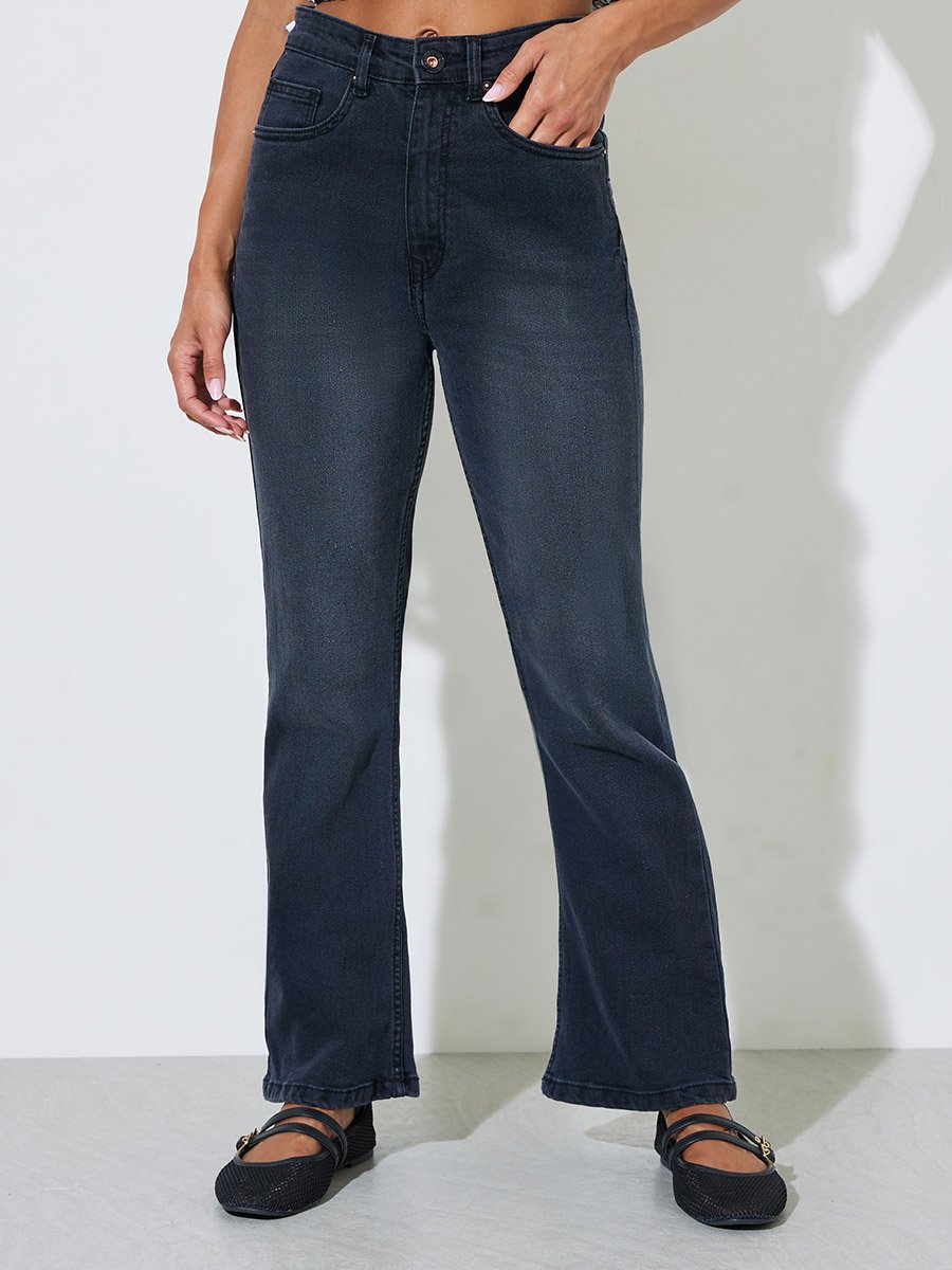 Charcoal High Rise Flared Jeans