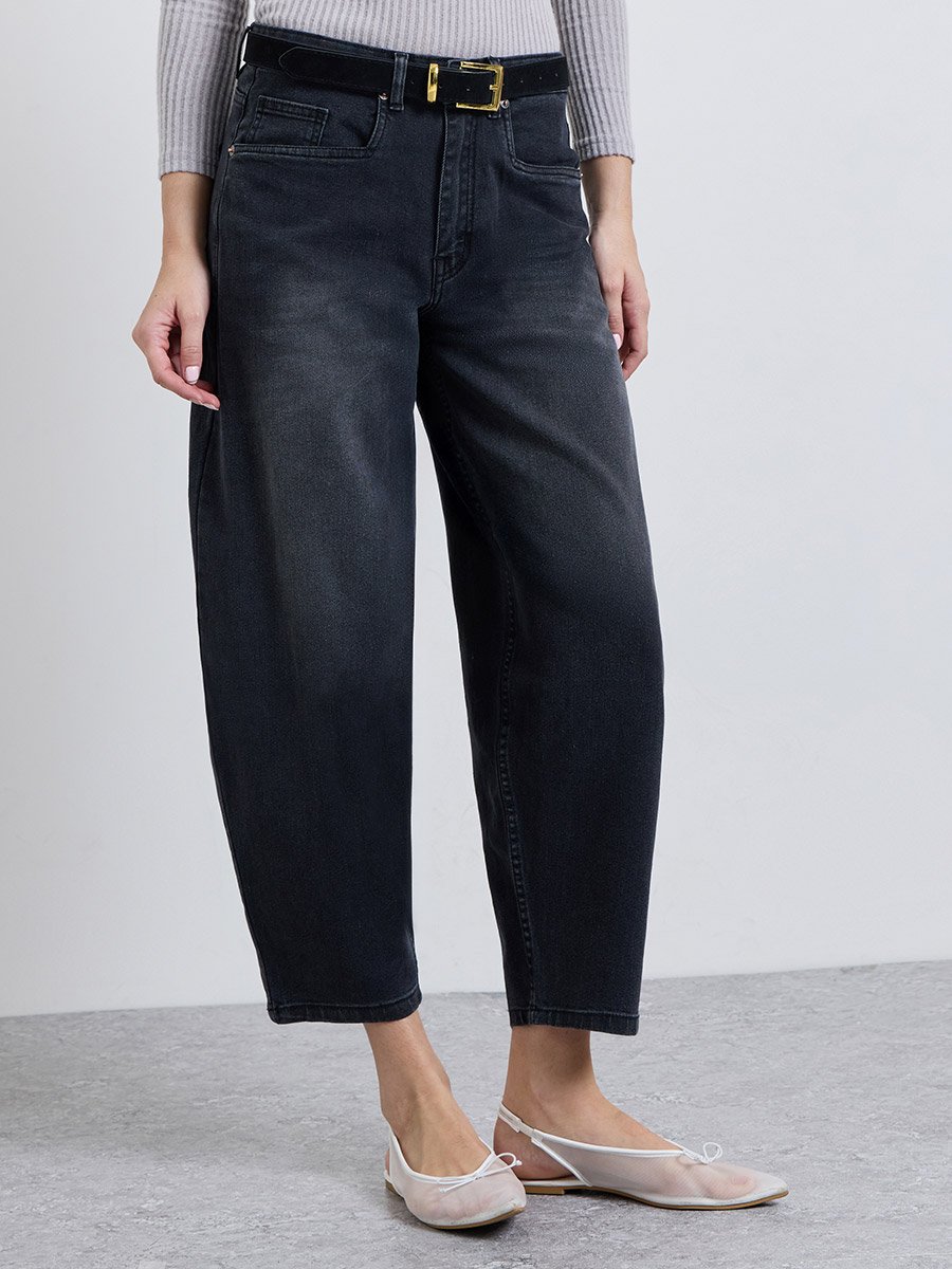 Charcoal High Rise Barrel Jeans