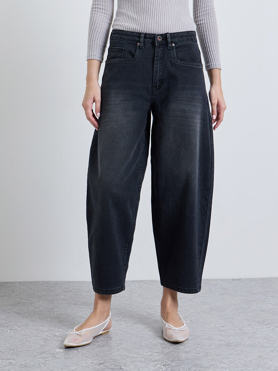 Charcoal High Rise Barrel Jeans