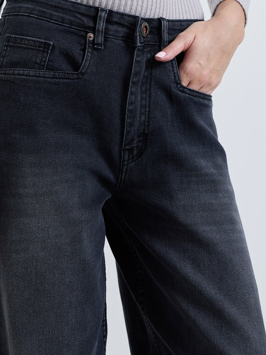 Charcoal High Rise Barrel Jeans