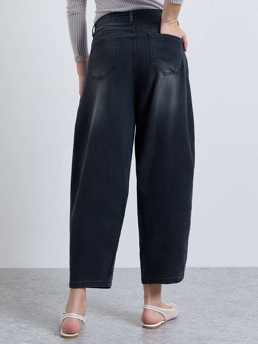 Charcoal High Rise Barrel Jeans