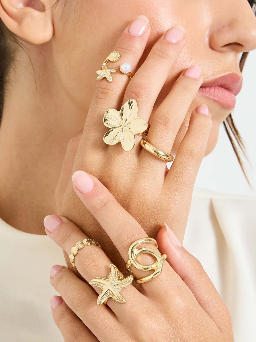 Set of 6 - Textured Cuff Rings