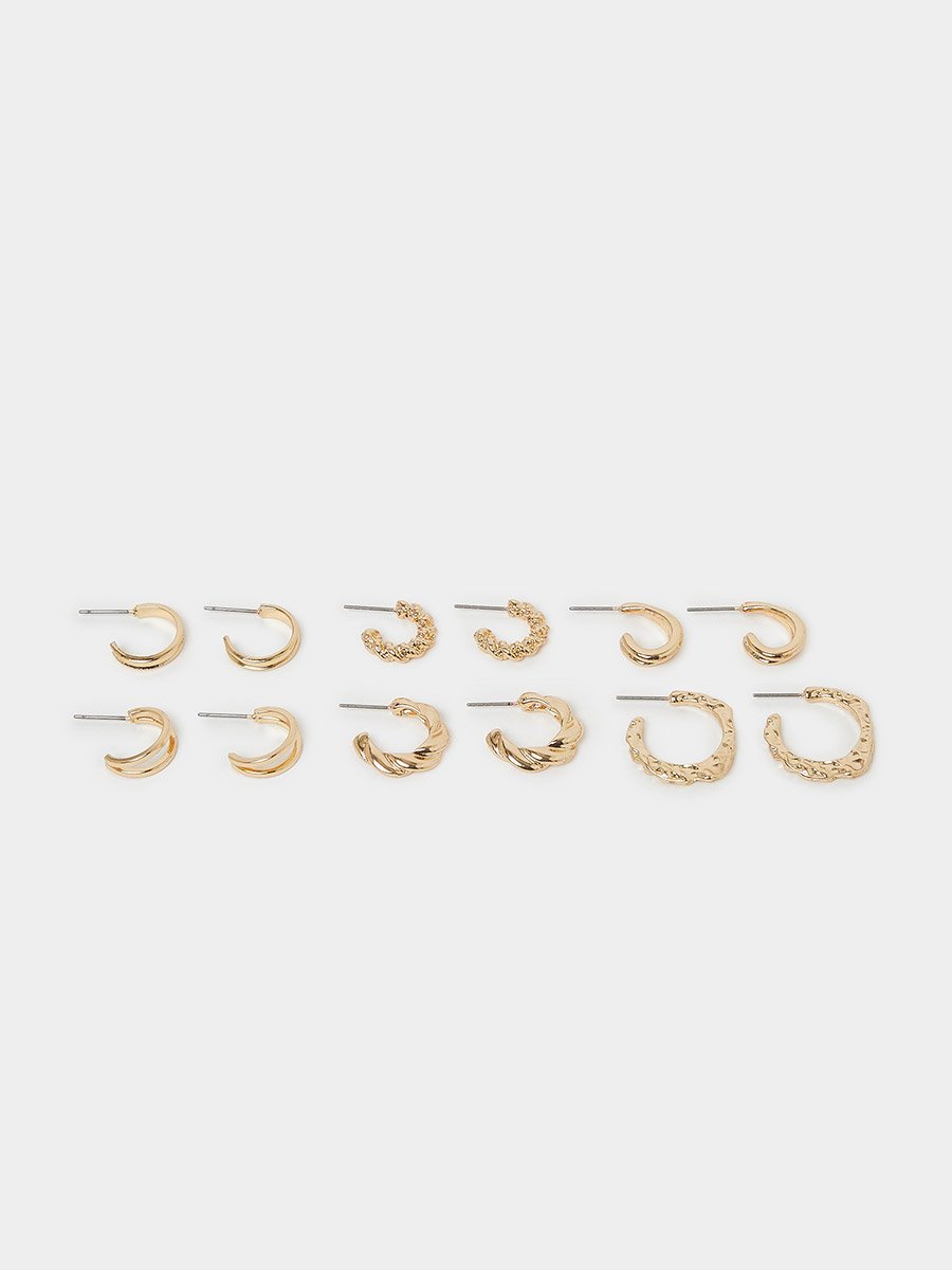 Set of 6 - Textured Hoop Earrings