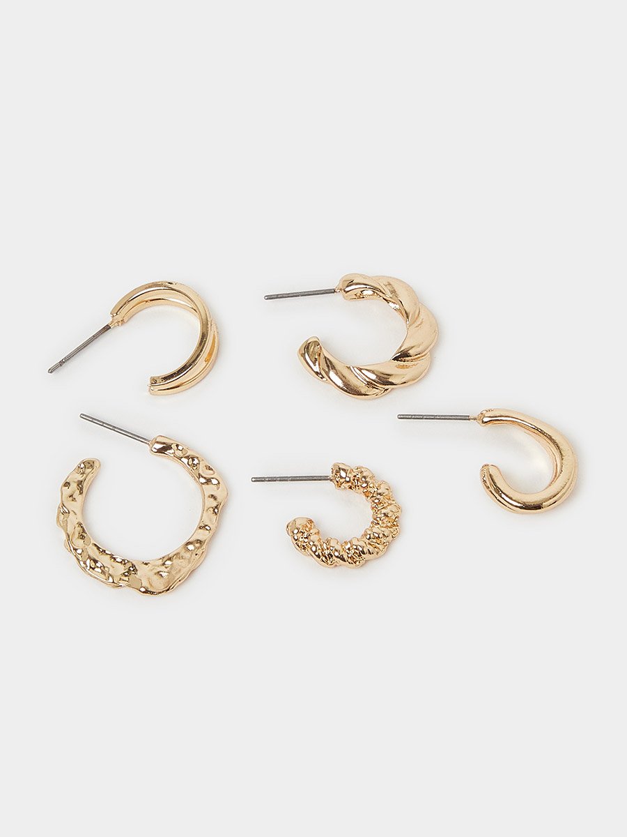 Set of 6 - Textured Hoop Earrings