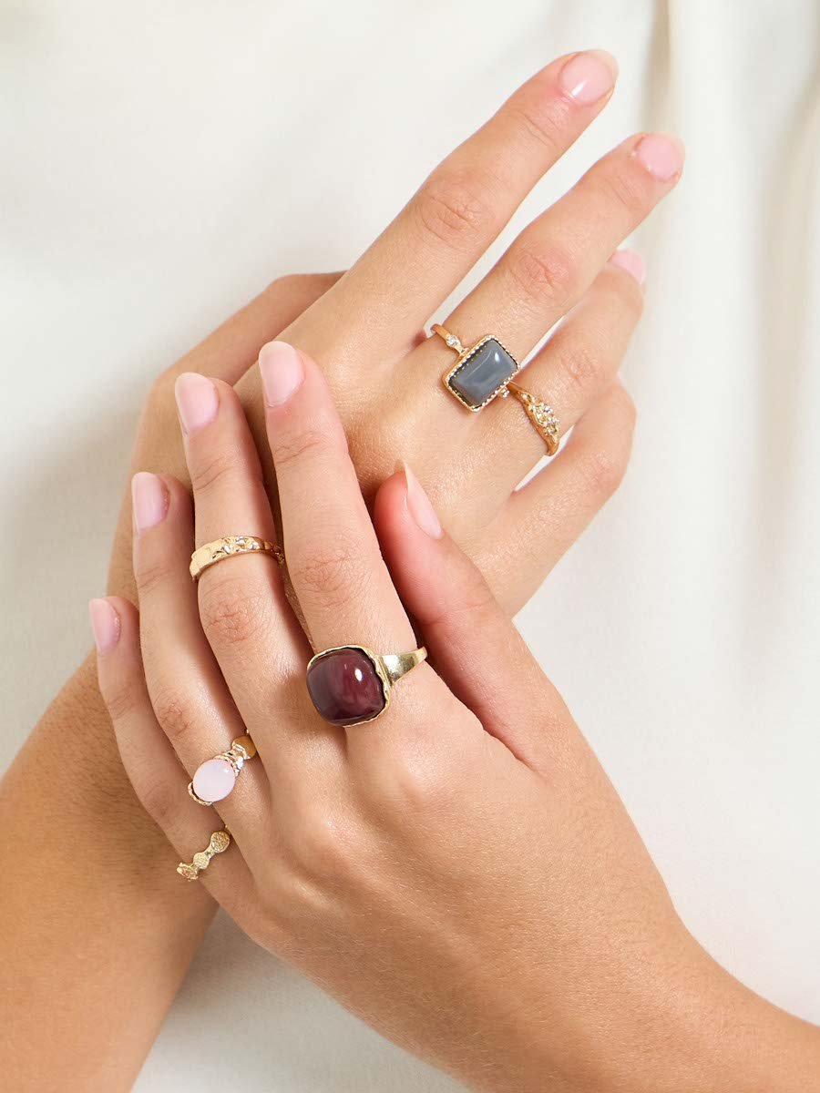 Set of 6 - Stone Detail Rings