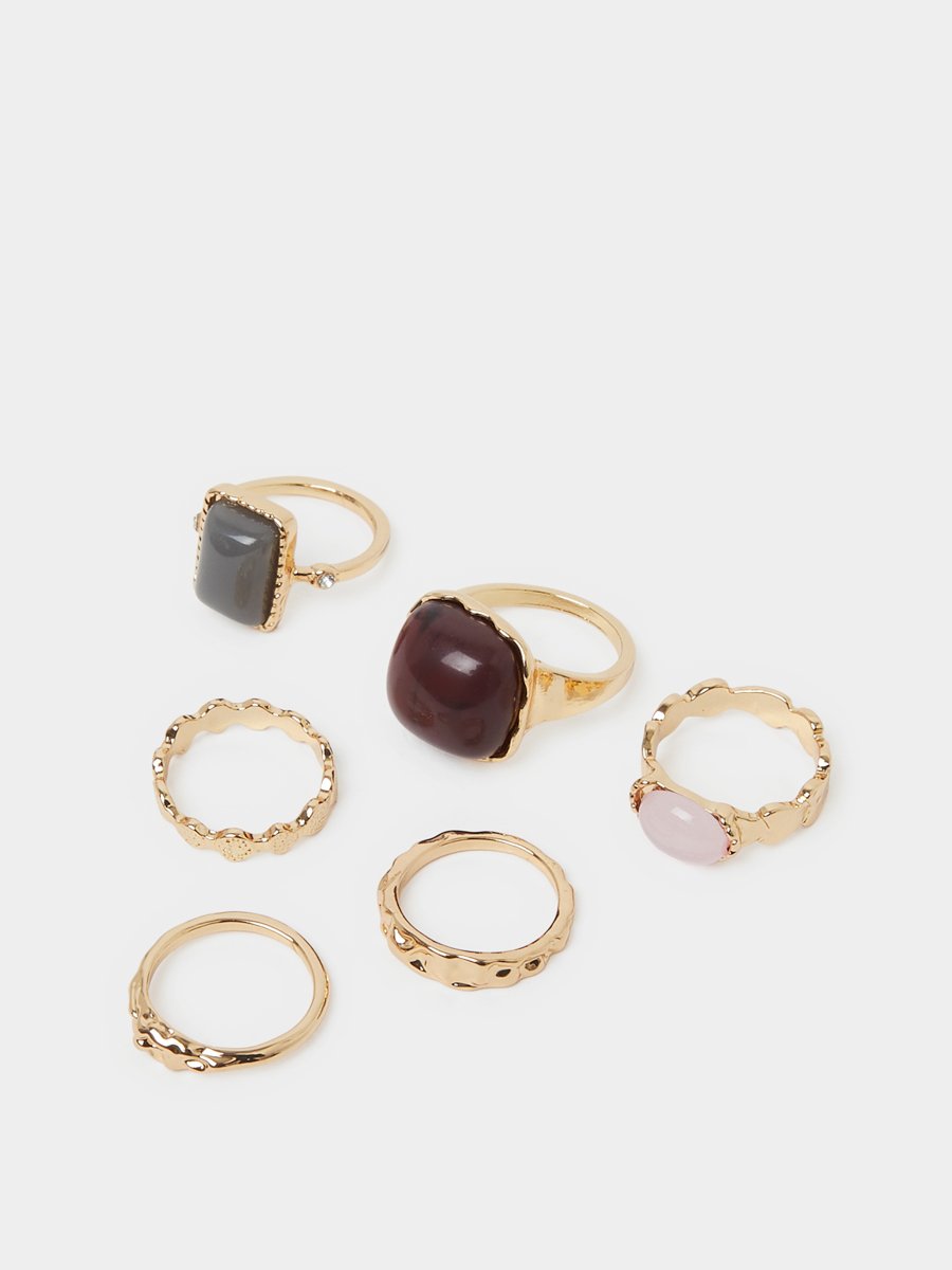 Set of 6 - Stone Detail Rings