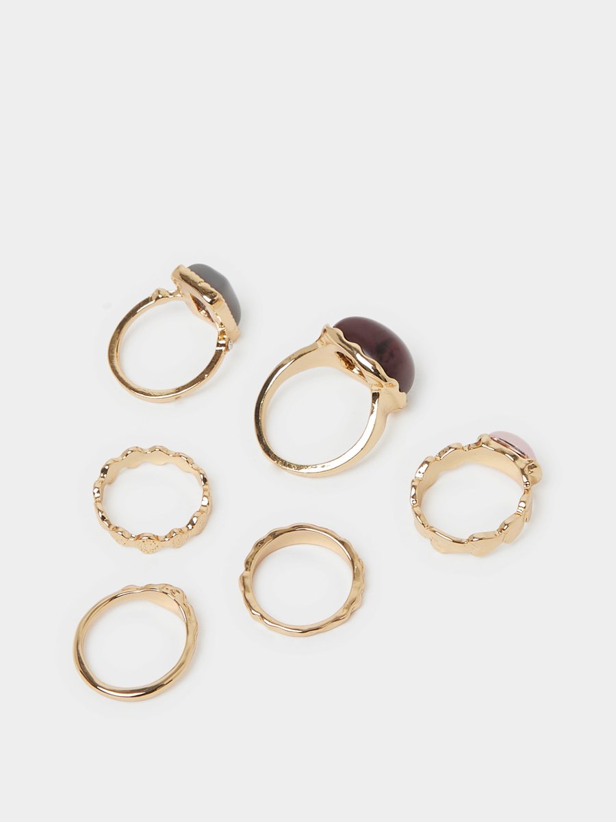Set of 6 - Stone Detail Rings