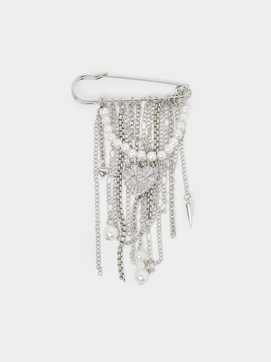 Silver Tassel Pearl Brooch