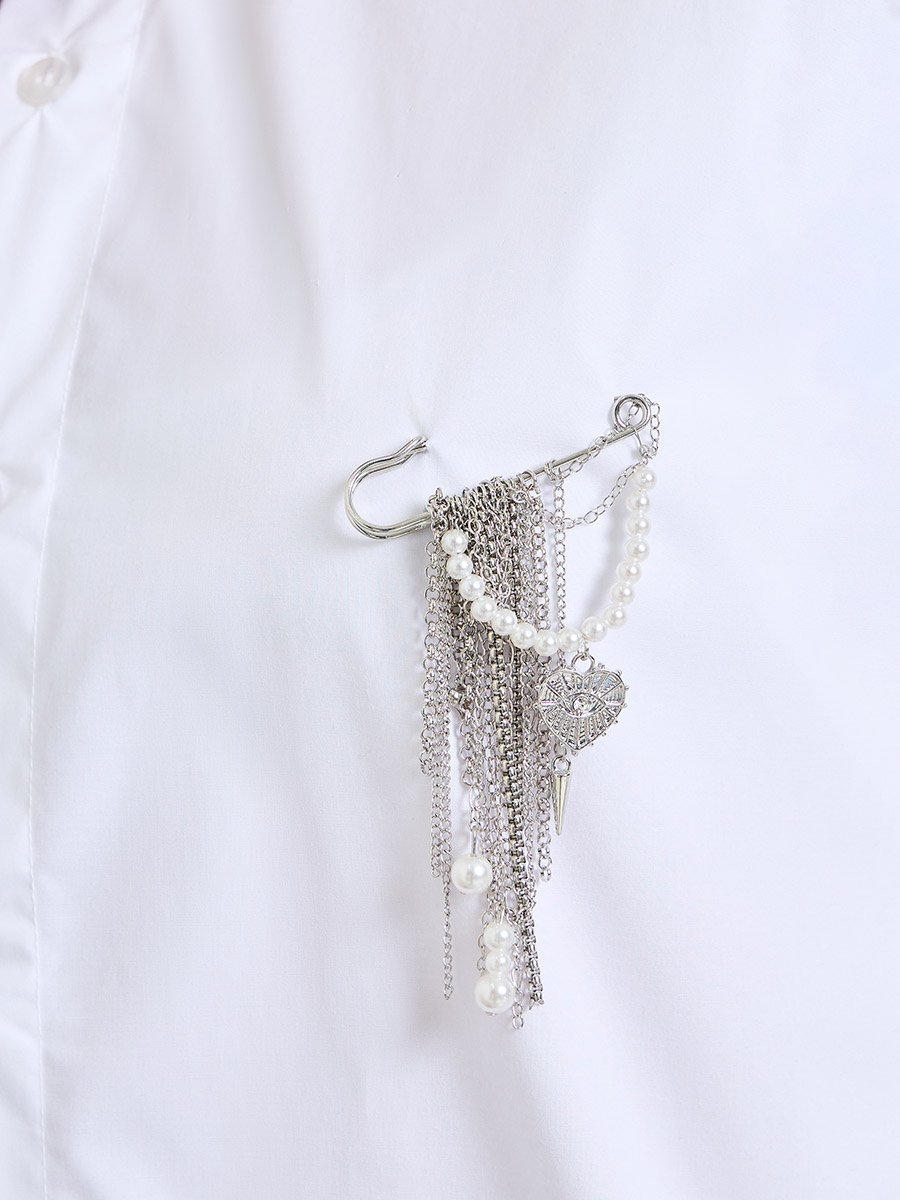 Silver Tassel Pearl Brooch