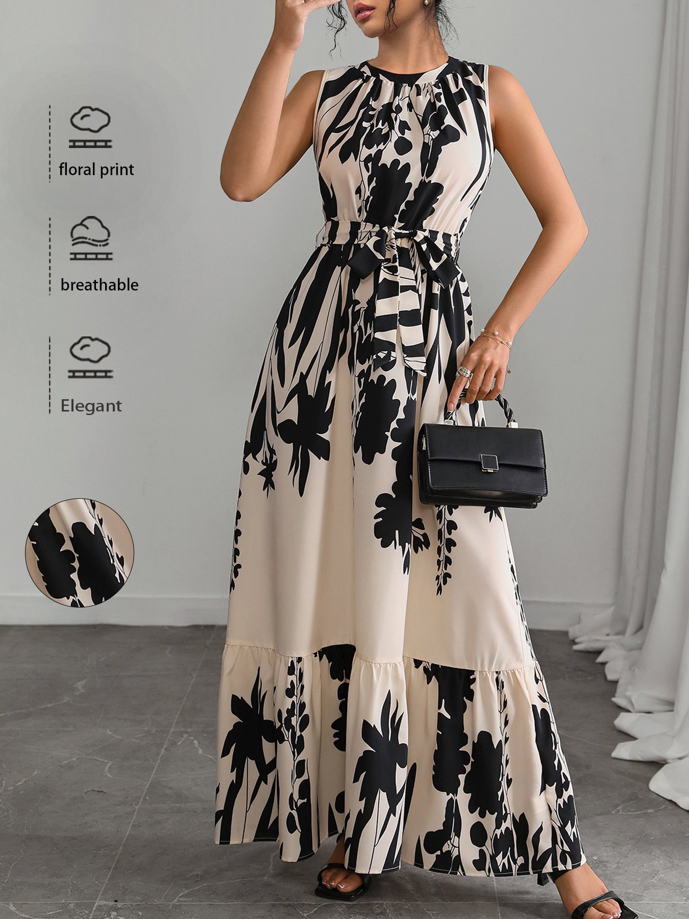 Multi-Color Graphic Print Sleeveless Maxi A-Line Dress
