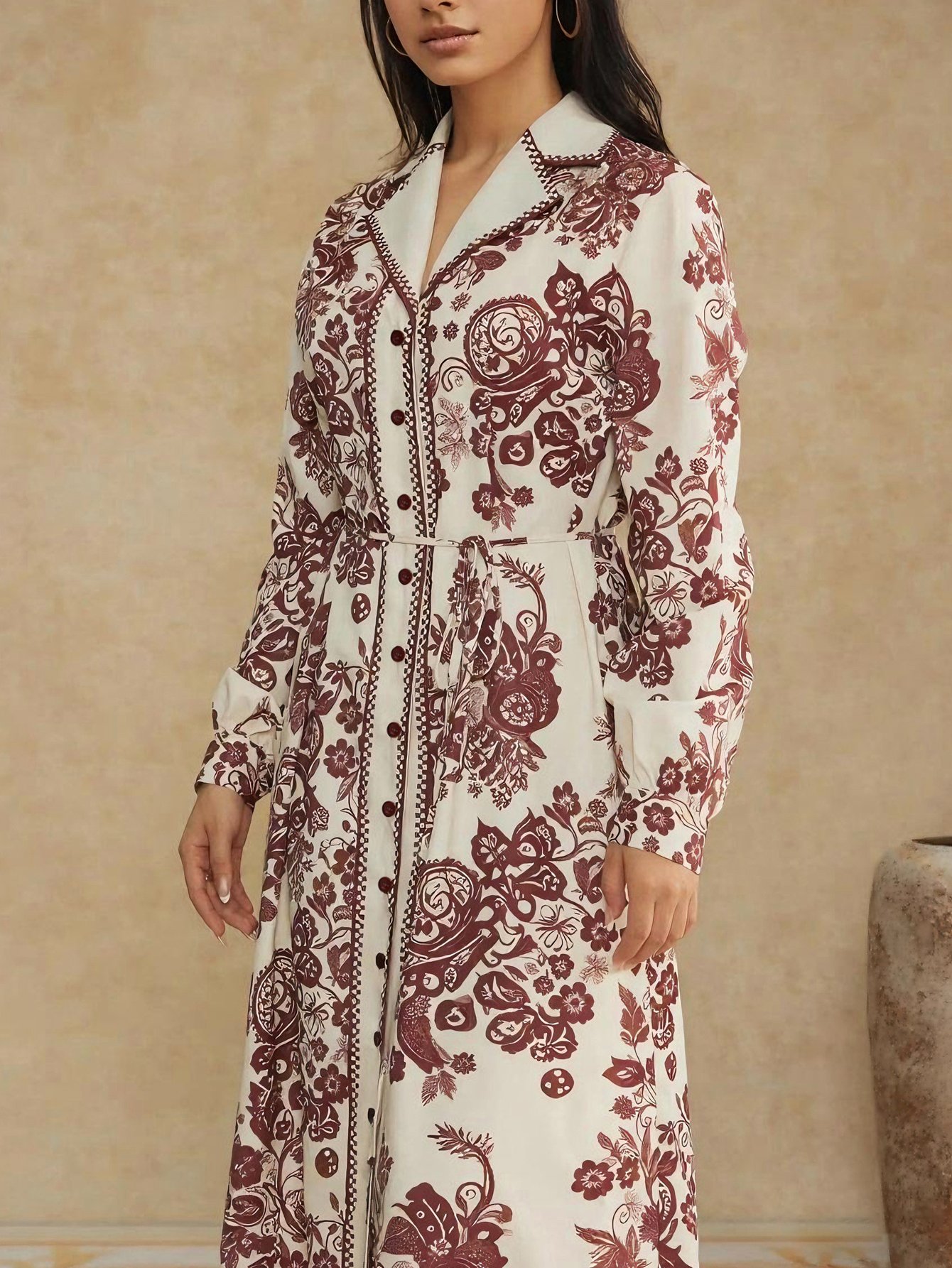 Floral A-Line Midi Dress with Long Sleeves