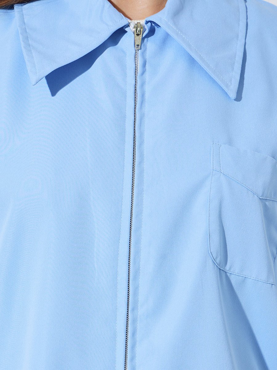 Blue Zip-Up Oversized Shirt