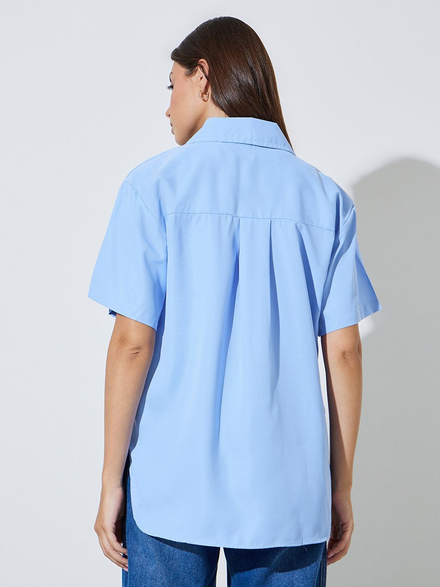 Blue Zip-Up Oversized Shirt