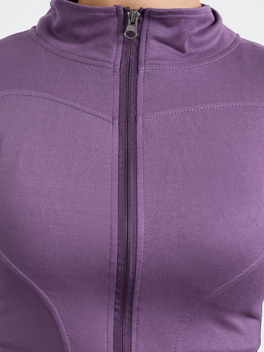Purple Basic Thumbhole Detail Zip Up Jacket