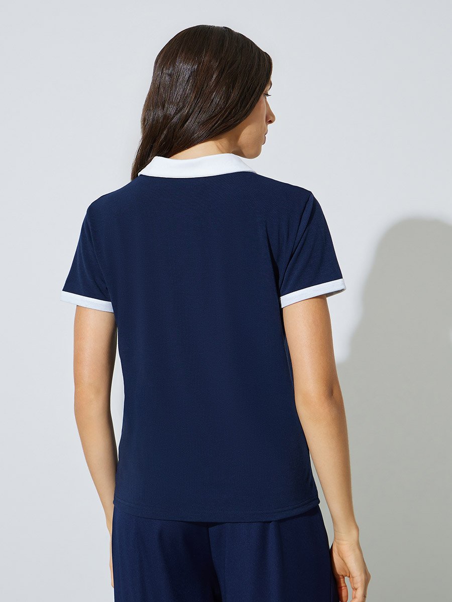 Dark Blue Solid Regular Fit Polo T-Shirt