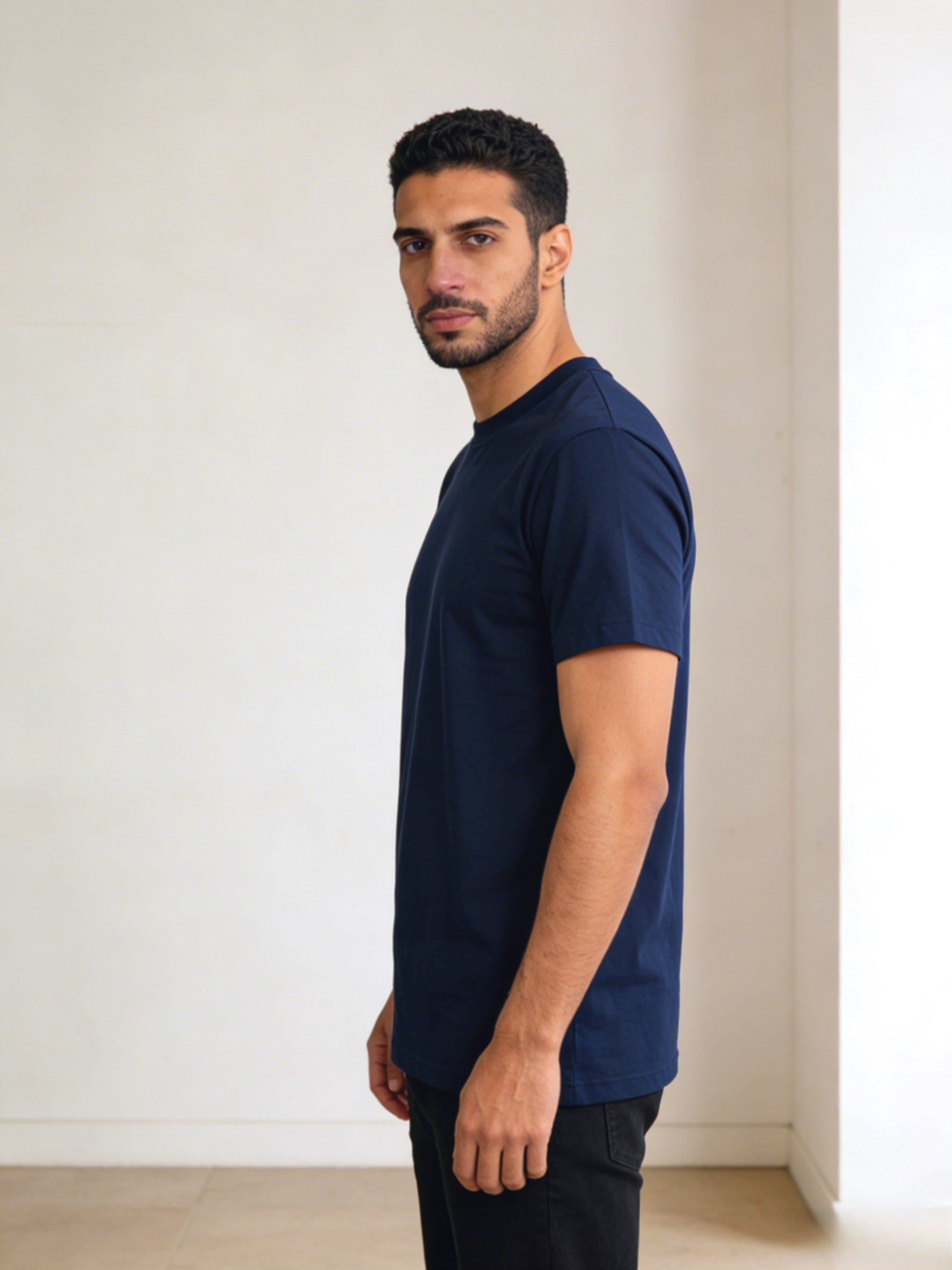 Men Navy Blue Milano Italy Print Crew Neck T-Shirt