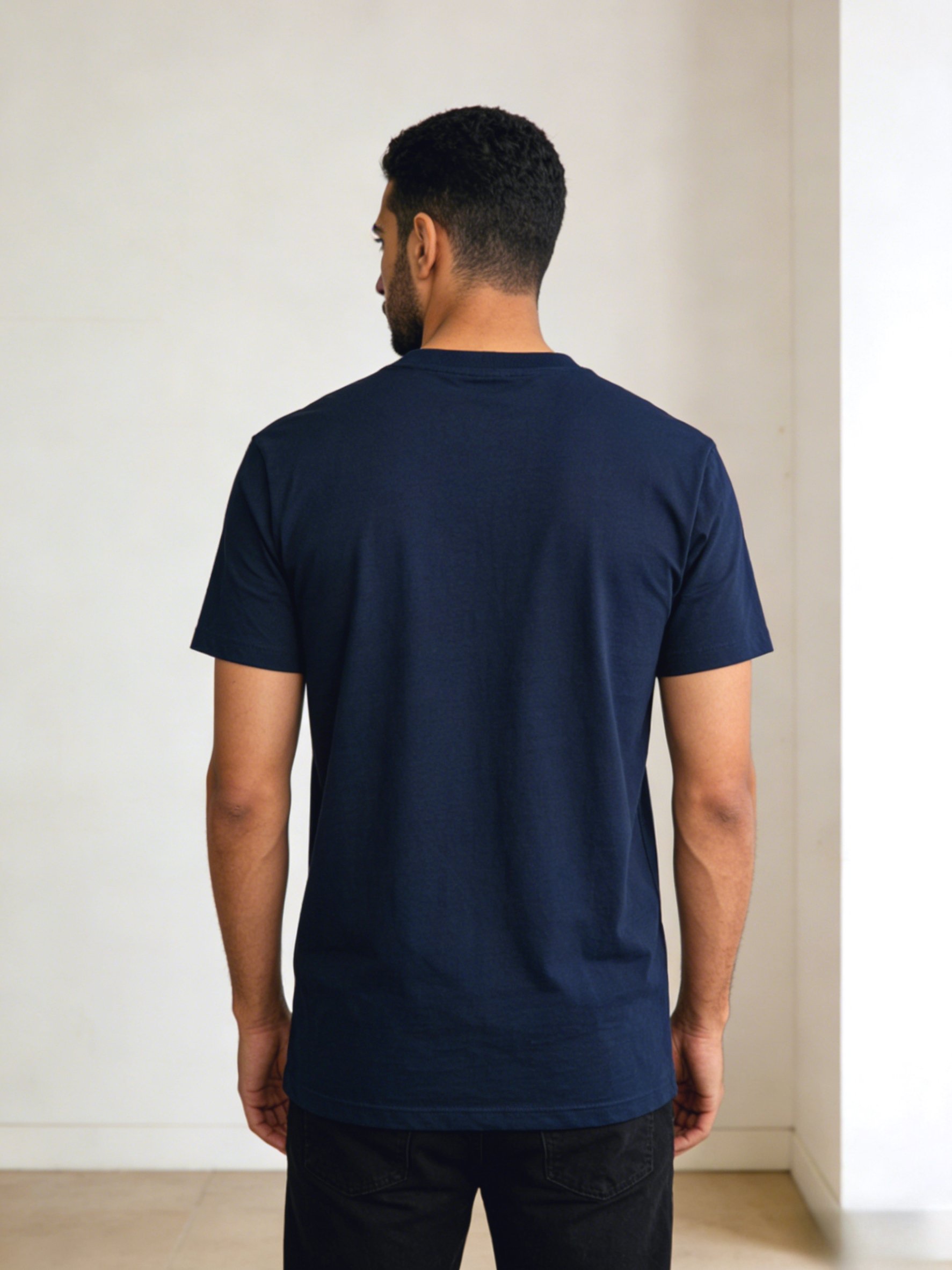 Men Navy Blue Milano Italy Print Crew Neck T-Shirt